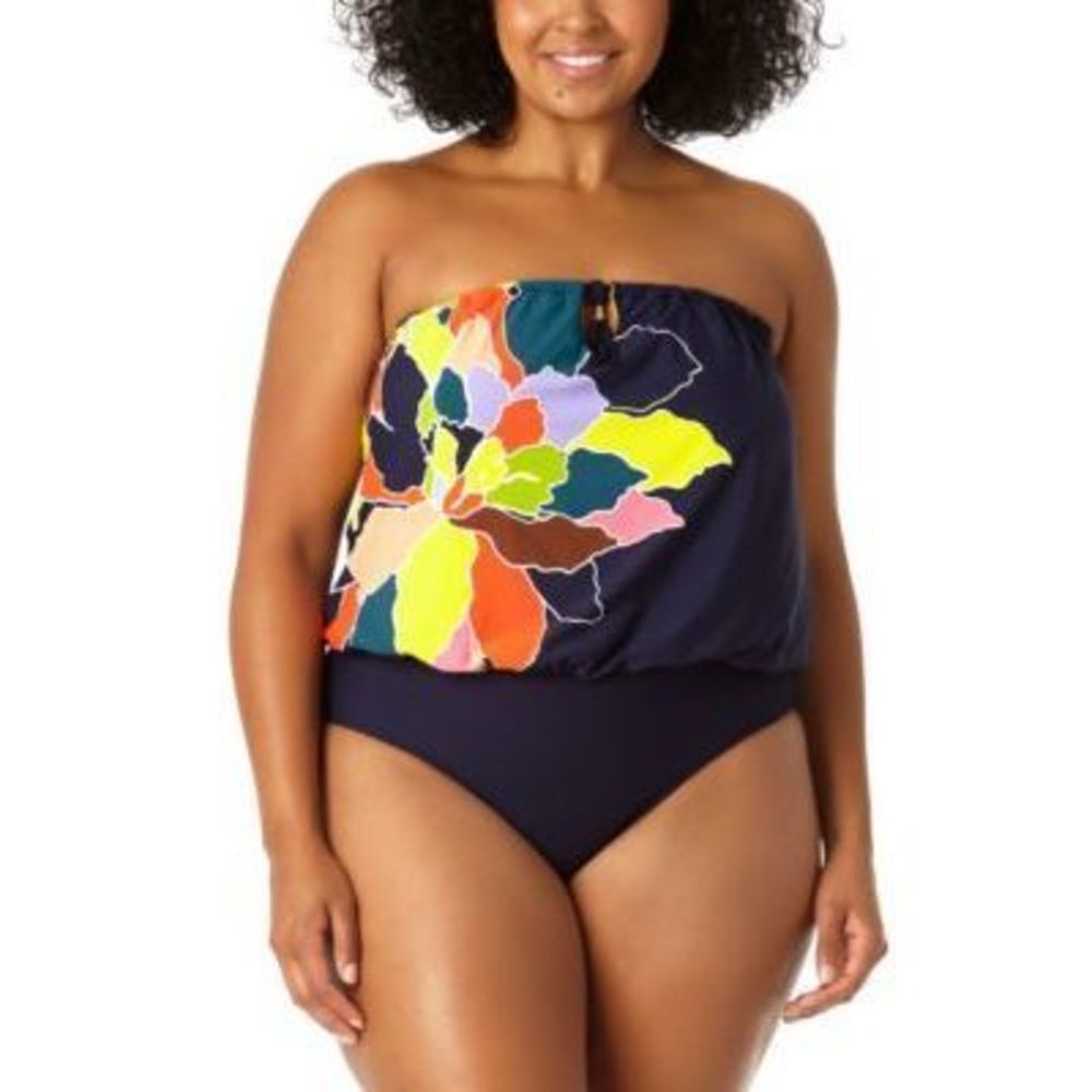 NWT Anne Cole Plus Size Printed Blouson One-Piece Swimsuit